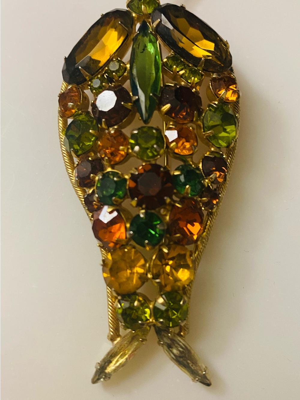 Gold-Tone Green & Amber Crystal Fish Pendant - Women Jewelry